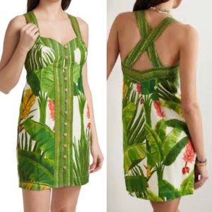 Anthropologie FARM RIO Fresh Forest Sweetheart-Neck Minidress Women  SZ XS Linen